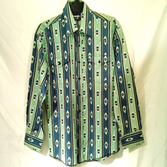 Wrangler Western Chevron/Stripe Button Shirt Men L - Picture 1 of 5